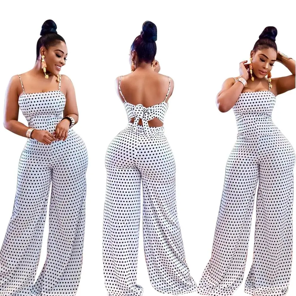 

Sexy bodysuit tracksuit rompers womens jumpsuit dot print sleevelss backless bow hollow out loose overalls combinaison femme