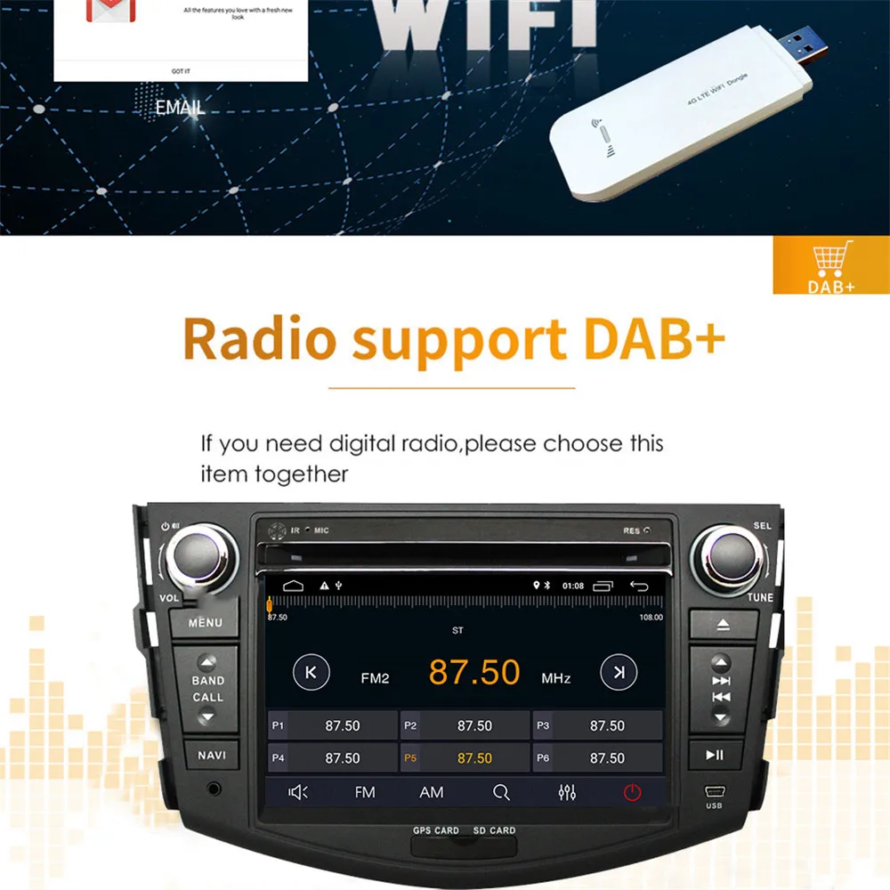 Excellent Android 9.1 Car DVD Multimedia Player For Toyota RAV4 Rav 4 2007 2008 2009 2010 2011 2 Din 1024*600 Car GPS Stereo Radio 8