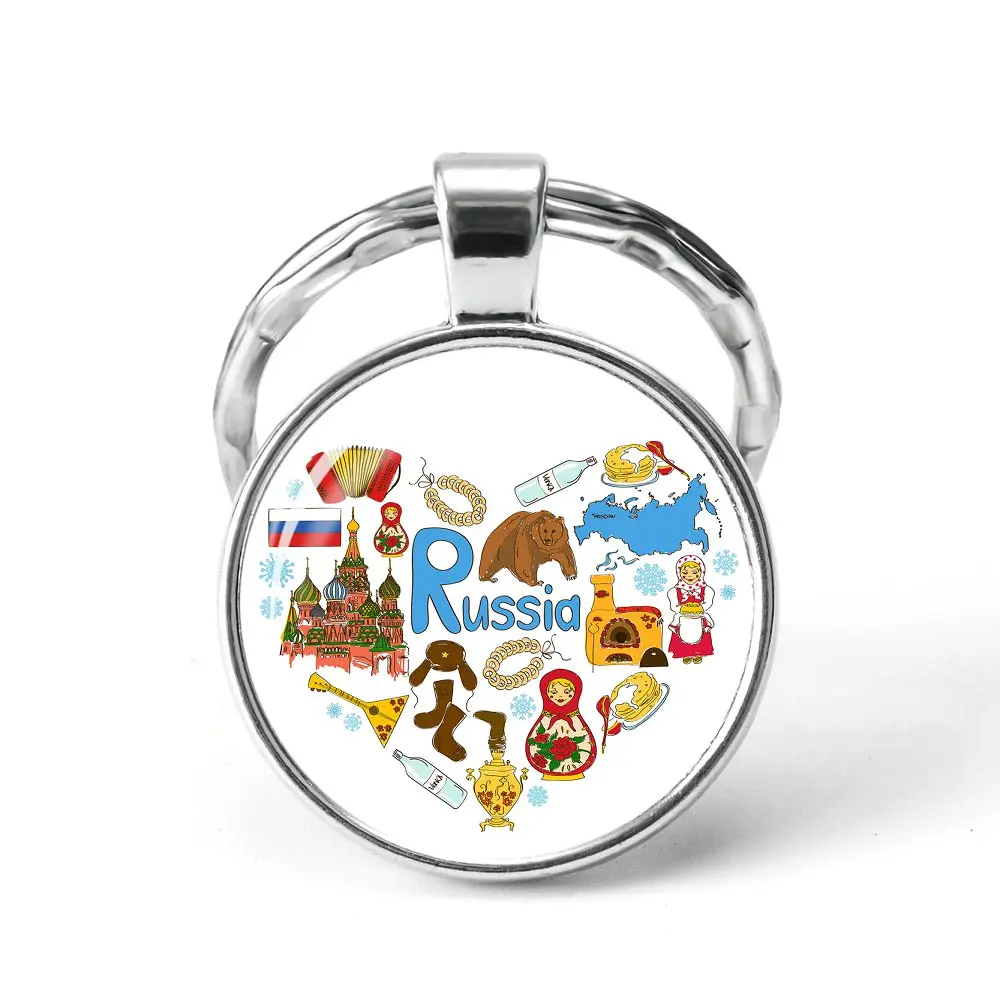 

Ethnic Style Keychains Russia USA France Italy Finland Indianationality Keyrings Glass Cabochon Key Ring Key Chains Jewelry