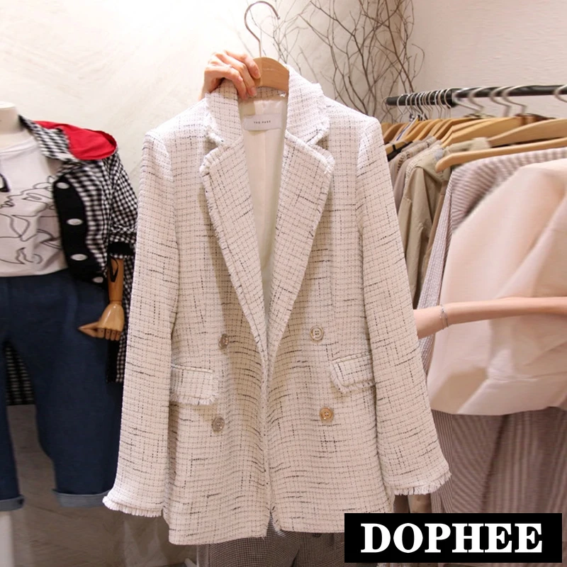 

2019 New Korean Spring Small Suit Jacket Women's Chic Tweed Blazer Jacket Female Autumn Casual Outwear