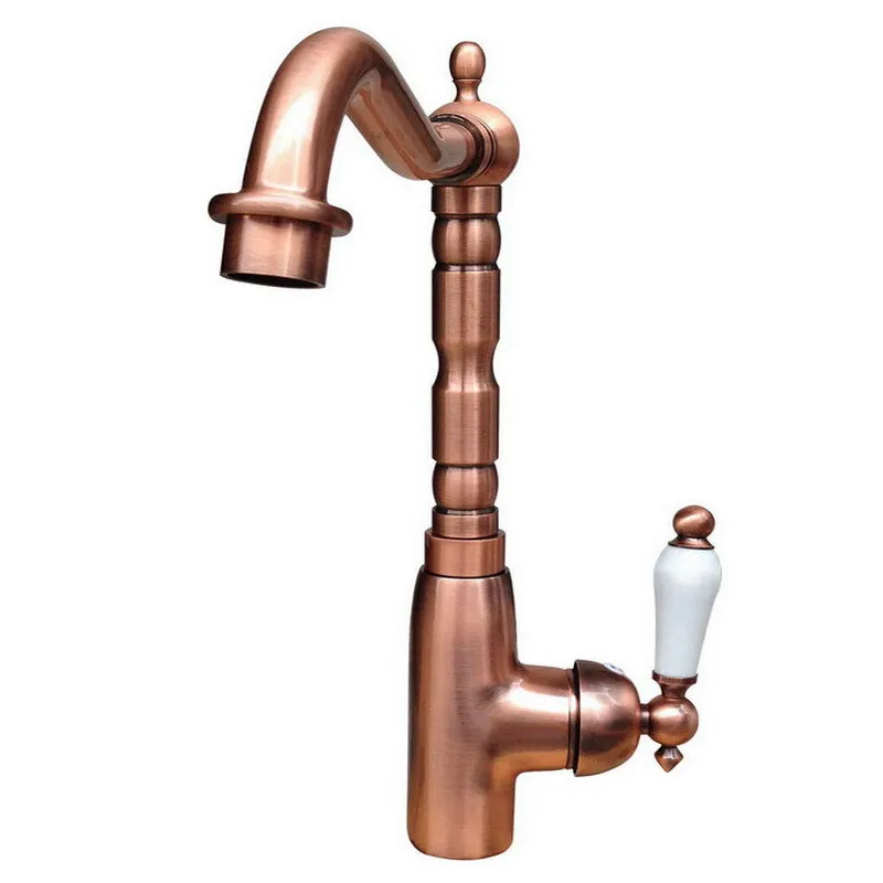 Red Copper Single Hole White Ceramic handle Lever Bathroom Basin Kitchen Vessel Sink Mixer Tap Faucet Swivel Spout arg023