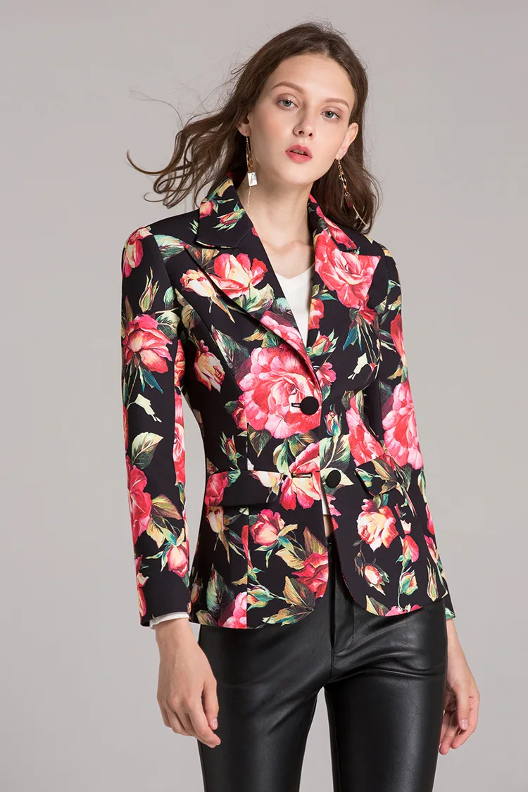 Urumbassa women floral print blazers coat 2018 spring runways slim fit coat Fashion ladies elegant short coat Urumbassa women floral print blazers coat 2018 spring runways slim fit coat Fashion ladies elegant short coat