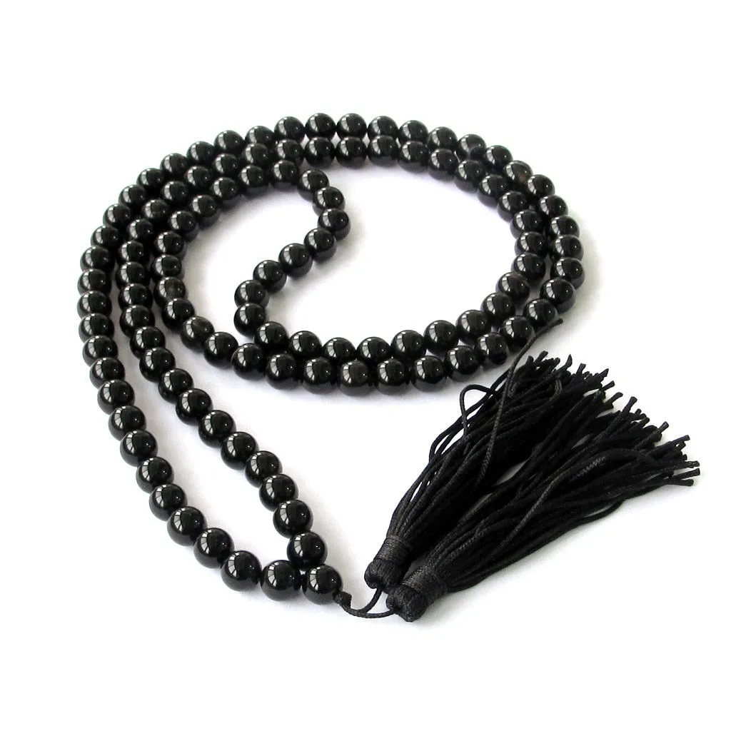 Buddhist 108 Beads Natural Black Stone Stone Japa Mala with Tassel