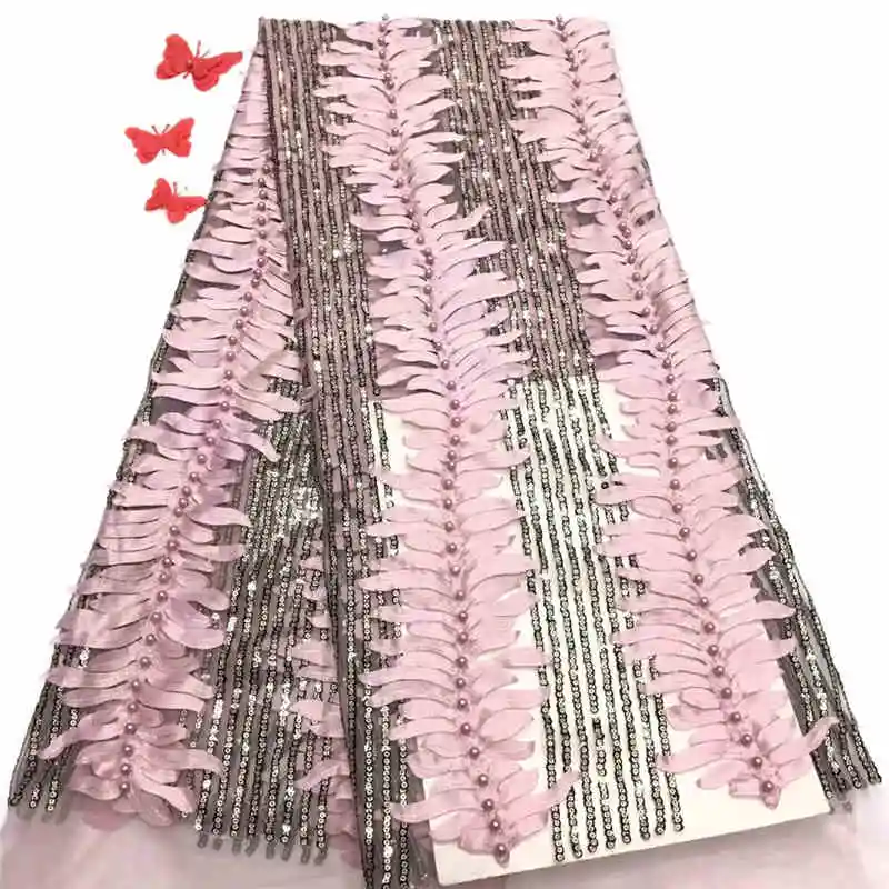 

2019 3DStereo Applique lace Flowers high quality African French net lace Fabrics with beads for Wedding Party Dresses GZ671Z