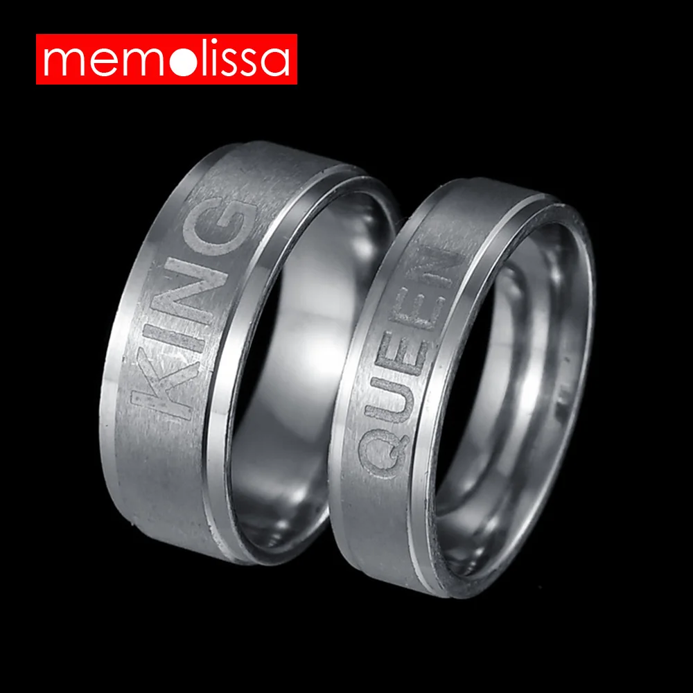 cheap MeMolissa Jewelry Queen and King Ring for Lovers Her King Crown Anillo for Men Silver Stainless Steel Couple Rings Wedding