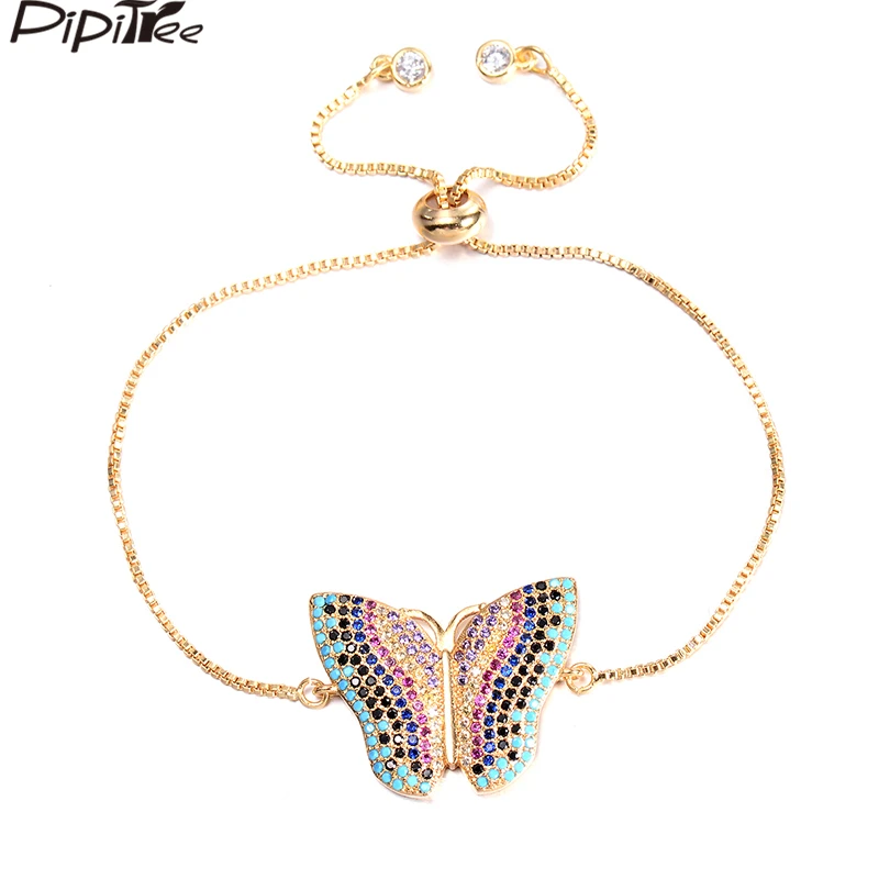 

Pipitree Gorgeous Big Butterfly Bracelet Colorful Cubic Zircon Crystal Bracelets & Bangles for Women Wedding Chain Jewelry Gift