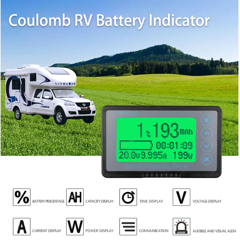 Coulometer TF03K 12-72 V 100A Coulomb Contador