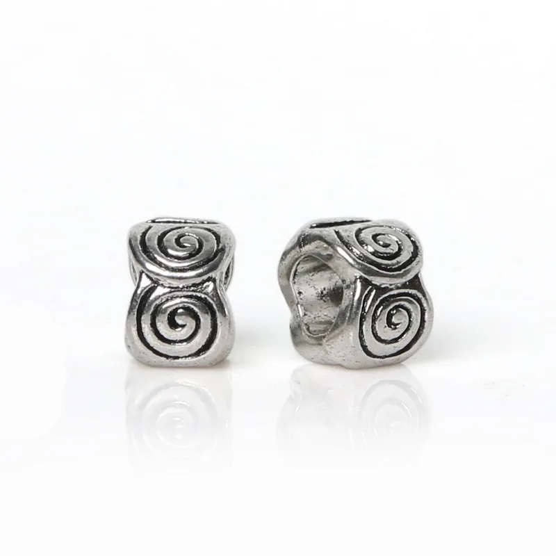 

Hot 10Pcs Flat Cylindrical Spacer Beads European Charms Plated Silver Big Hole Beads Fit for Jewelry Making Bracelet Necklace