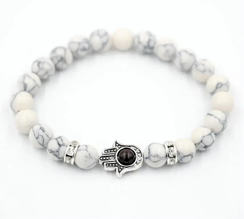 

BPPCCR White stone Fatima of Hand Garnet string prayer beads Antique Silver Bracelets Zircon Crystal Elasticity pulsera