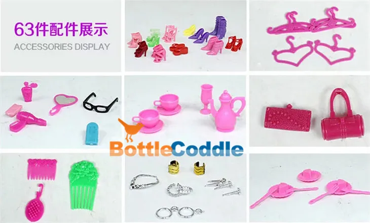 

63pcs!! Colorful Accessories for Barbie Dolls with Different styles Fashion accessories Toy Birthday Christmas Gift for Children