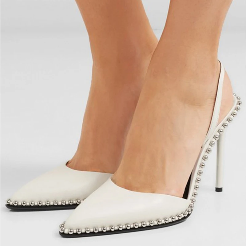 Остроносые серьги-гвоздики с бусинами сзади летние сандали с ремешком на высоком каблуке без шнуровки из гладкой кожи, однотонные женские модельные туфли-лодочки босоножки