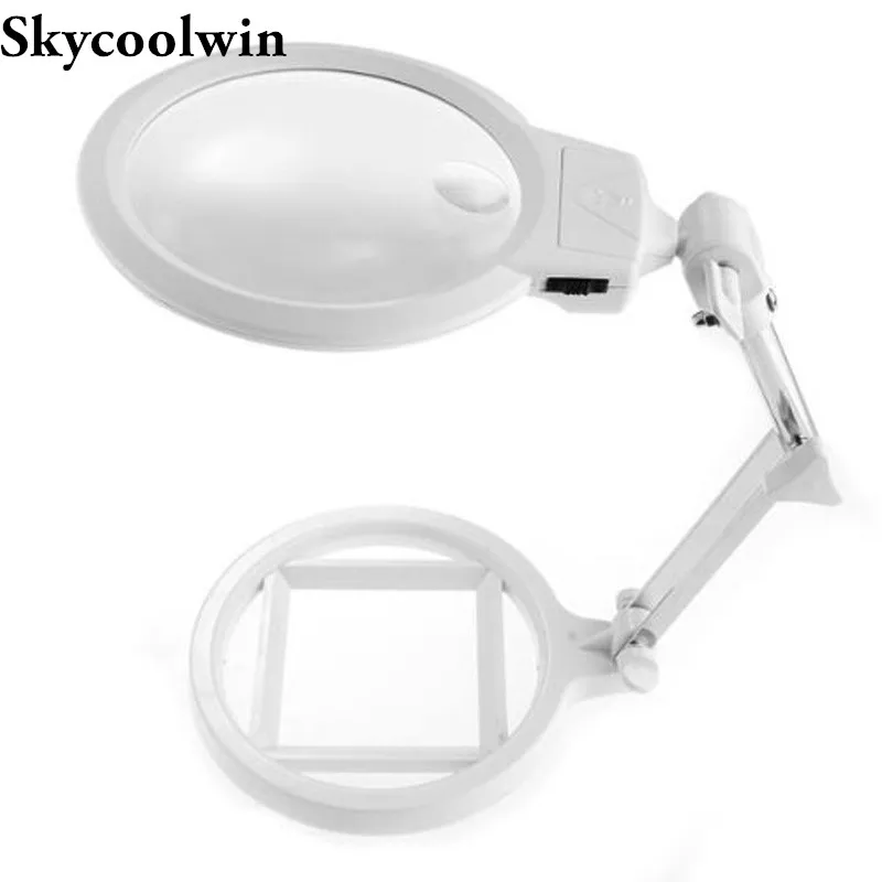 Magnifier 130mm Large Size foldable Magnifier 2X 6X LED Lighting adjustable table Magnifying