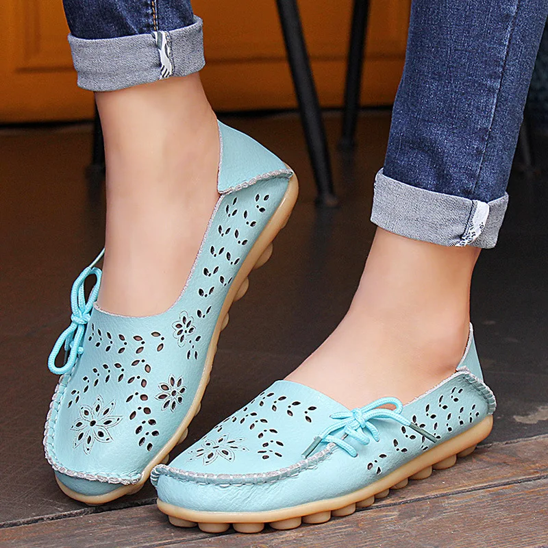 Women Casual Shoes 2019 Summer Women Flats Genuine Leather Shoes Women Loafers Moccasins Ladies Shoes Air Mother Shoes Plus Size