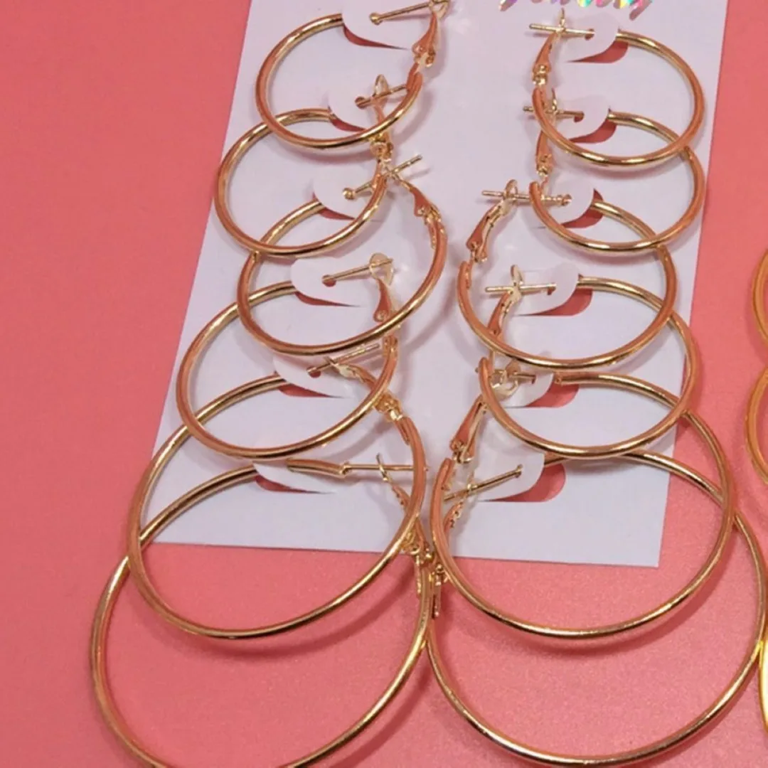 Big Round Circle Earring 6Pairs/set Elegant Women Hoop Earrings boucle d'oreille Bijoux Femme Jewelry Shellhard
