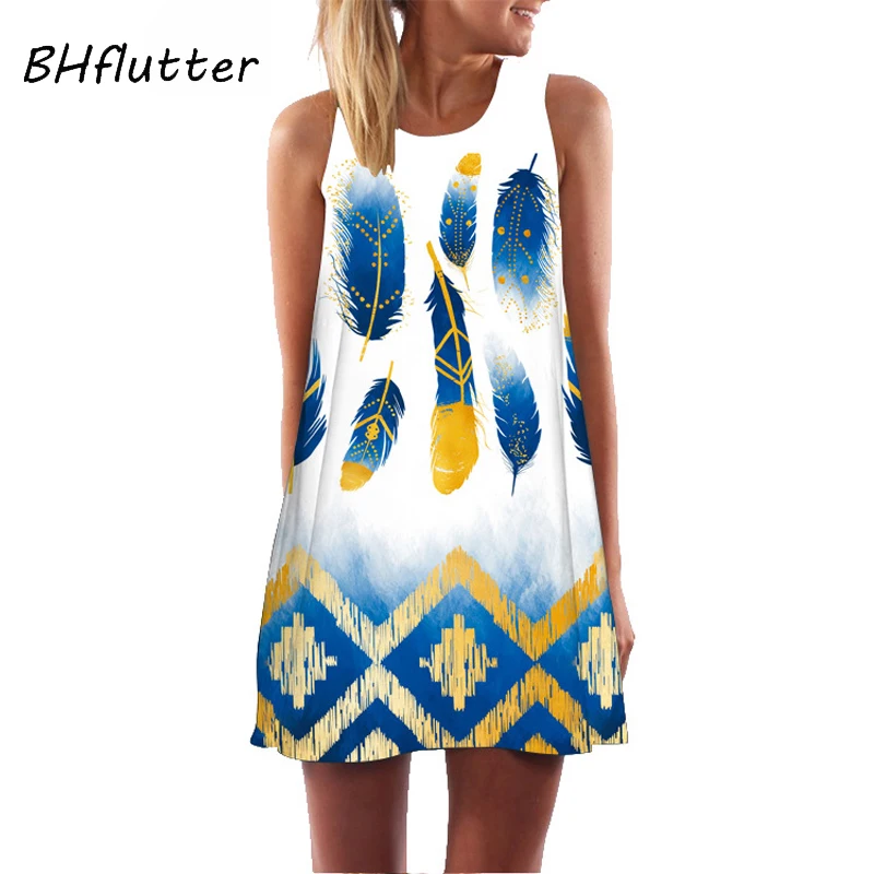 BHflutter Red Lips Print Hippie Dress Women New Sleeveless Chiffon Summer Dress Ladies Casual Loose Mini Party Dress Vestidos