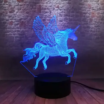 

Unicornio Party Figure 3D Illusion LED NightLight 7 Colorful Changing Light Desk Lamp Winged Unicorn Anime Figure Toys