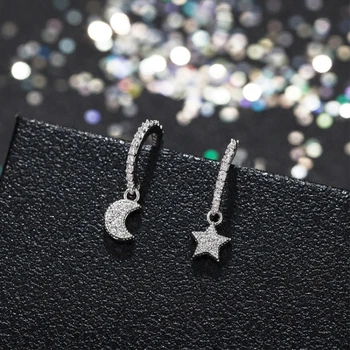 

Micro-inlay Star Moon Literary 925 Sterling Silver Temperament Personality Korea Wild Fashion Female Dangle Earrings SEA304