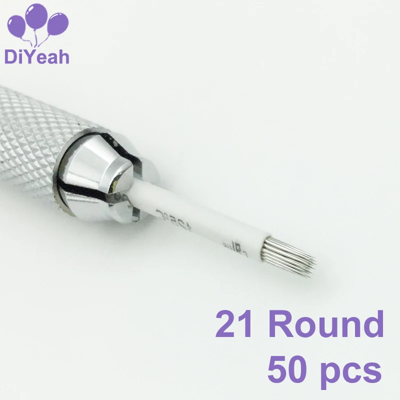 

50pcs 21 Round needles for manual pen Semi permanent makeup manual fog pen needle R21 microblading fog eyebrow tattoo pen blades
