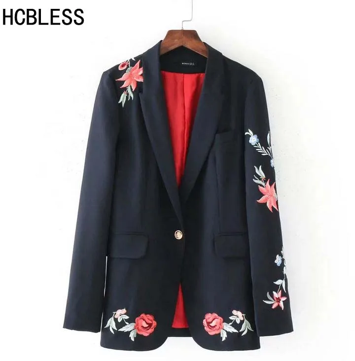 HCBLESS New fashion wild roses embroidered suit jacket casual loose