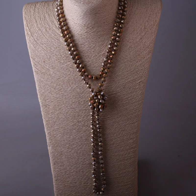 Bohemian Jewelry Knotted Long Crystal Bead Necklace