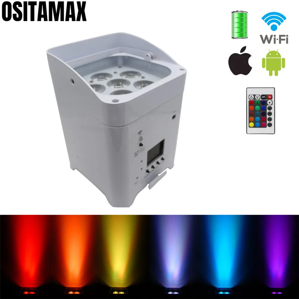 

free shipping Wedding Uplight 6x18w WIFI Smart Par Light Wireless Control RGBWA UV 6IN1 Battery Powered LED Wash Par Light