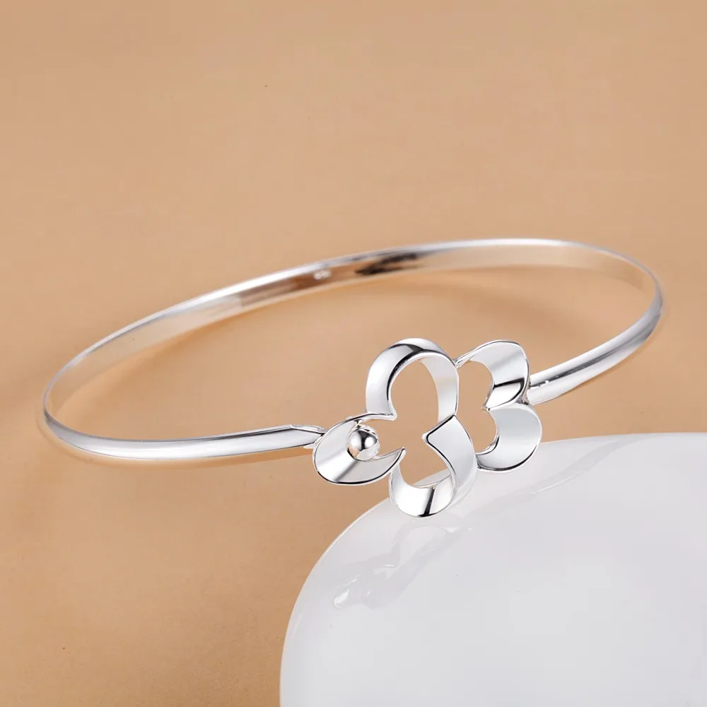 

SZ-AB042 Free Shipping wholesale silver bangle bracelet, silver plated fashion jewelry Flower buckle bracelet