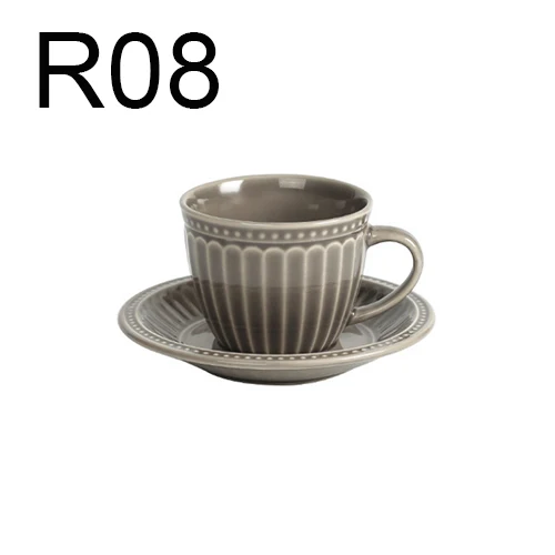 Европейский стиль, керамическая окрашенная кофейная чашка с тарелкой, керамическая кружка, кухонные принадлежности, рельефная индивидуальная чашка для завтрака, молока - Цвет: R8 265ML