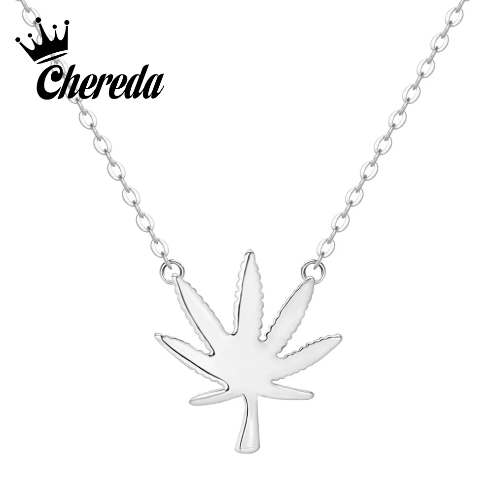 

Chereda Women Christmas Gift Hot Silver Pendant Necklace Hiphop Weed Leaf Maple Leaf Chain Franco Hip Hop Jewelry
