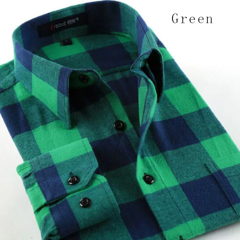 Новая мода мужские повседневные фланелевые рубашки с длинным рукавом, хлопковые плотные теплые клетчатые рубашки с принтом, зимние рубашки Camisa размера плюс S-4XL - Цвет: green