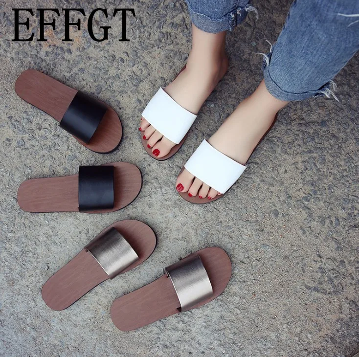 

EFFGT 2019 Summer women shoes Fashion Women High Heels Sandals Concise Solid Flip Flops Casual Roman summer beach slipper