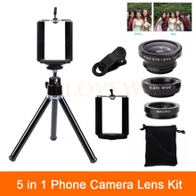 5in1 телефон Камера Lentes комплект 3in1 рыбий глаз Широкий формат макрообъектив для Iphone 4 4s 5 5S 5C SE 6 6S 7 Plus Xiaomi клип мини-штатив