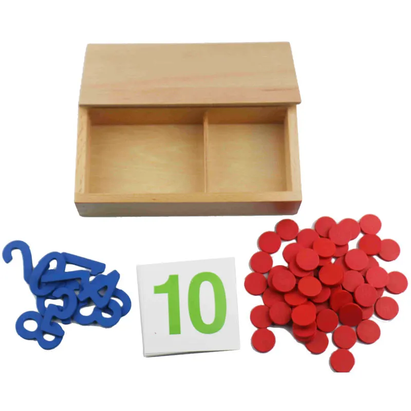 Wooden Montessori Math Toys Wooden Box Numbers And Chips Educational Early Learning Toys For Children Juguetes Brinquedos E2464Z