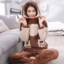 Топ осень и зима плюс размеры коралловый флис пижамы фланец мультфильм утолщение Женский пижамные комплекты M-4xl с капюшоном