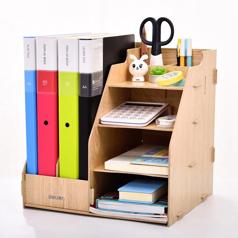 

Deli Wooden Desk File Tray Set 2019 Creative High Quality DIY Fiber for School Stationery Office Business Desk Orangizer Supply
