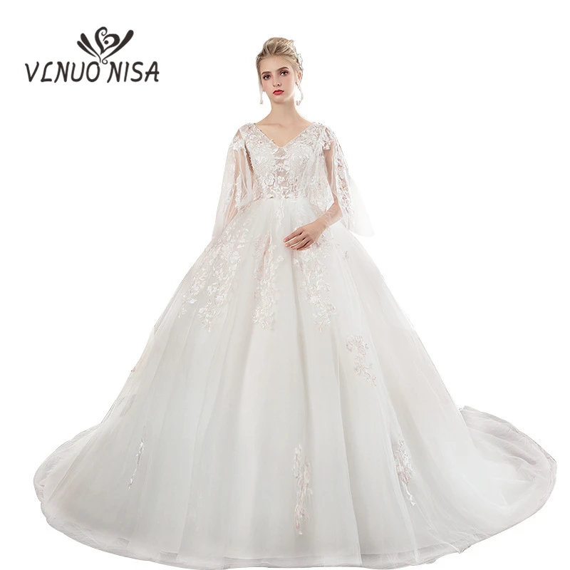

VLNUO NISA Elegant White Lace Wedding Dress Delicate Embroidered Appliques Lace Up Comfortable Plus Size for Pregnant Bride