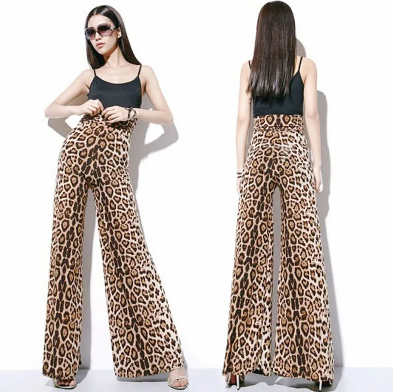 

New Fashion Leopard Printed Wide Leg Pants Women High Waist Loose Palazzo Snakeshin Pants Elegant Office Ladies Trousers XS-6XL