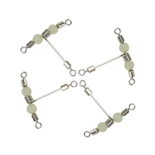Luminous T shape Fishing Swivels Cross line Rolling Swivel Connector with Pearl bead For lure fishing