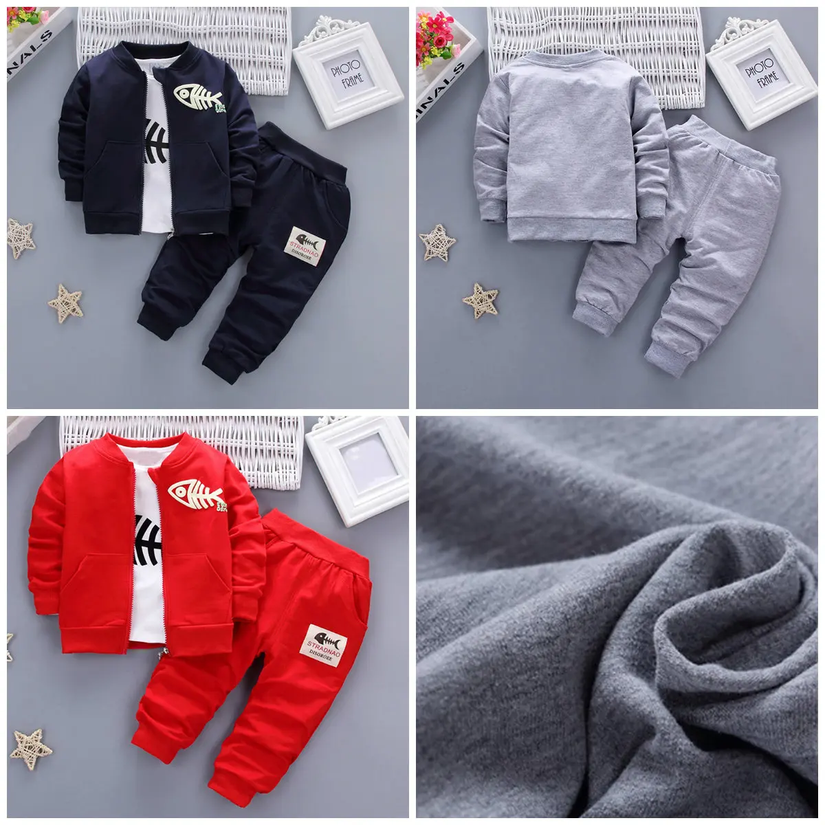 

3Pcs Kids Clothing Set Baby Clothes Cute Outfits Set Coat + T Shirt + Pants Fish Fashion Children Clothes
