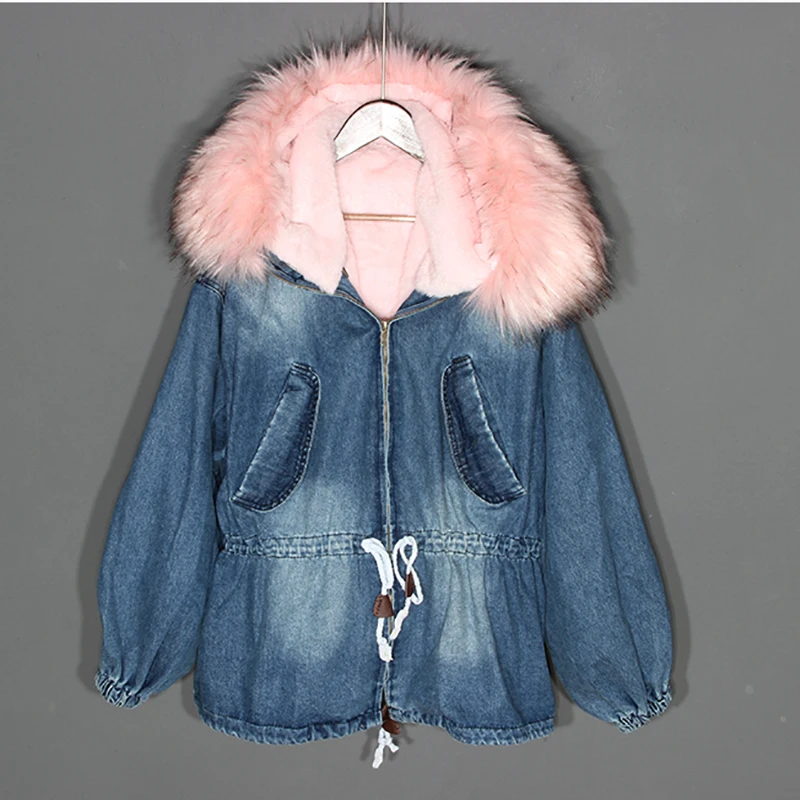 2018 Denim Bouton Revers Unique Tops Blue Épais Polaire Hiver Joker Femmes Automne Casual Lâche Et Vestes Poitrine Manteaux Double fOvrnfSwx