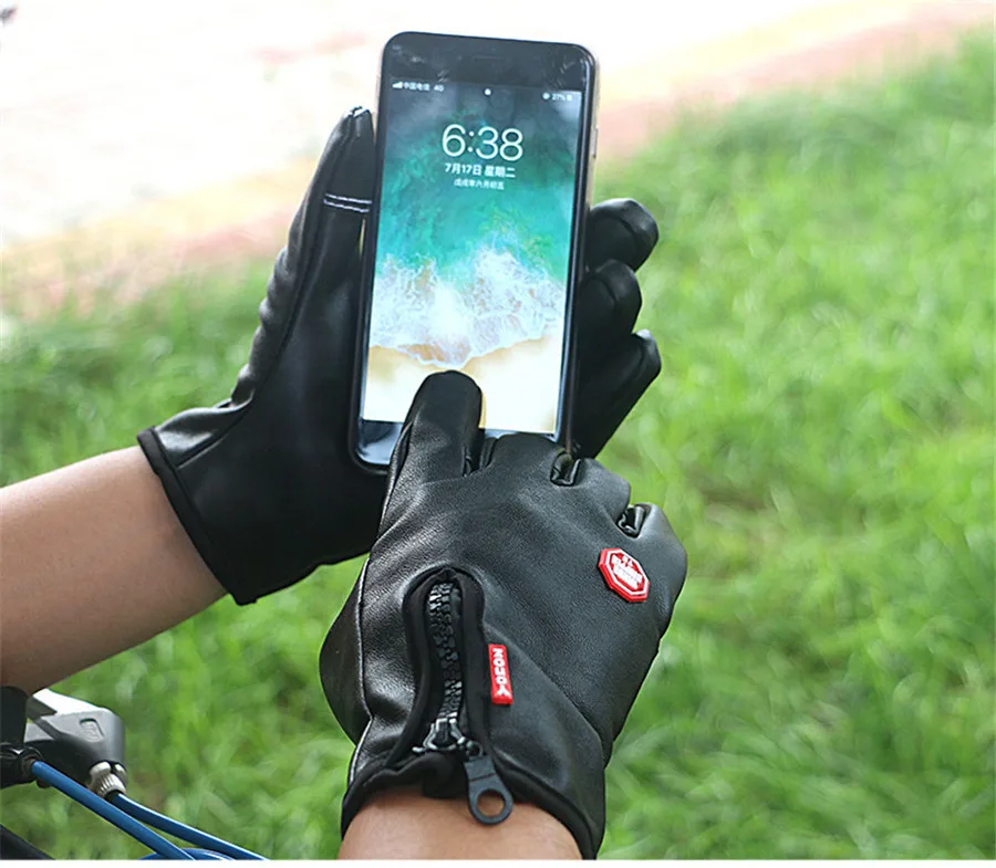 Touch Screen PU Leather Sports Gloves Outdoor Zipper Winter Fishing Glove For Fitness Excercise Running Riding Glove Motorcycle (5)