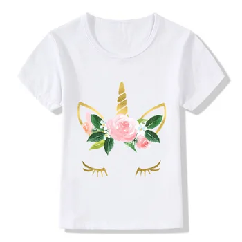 

ZSIIBO Unicorn Face Cute Design Child Funny T-Shirt Baby Boy Girl White Summer T-Shirt Children Cartoon Clothes