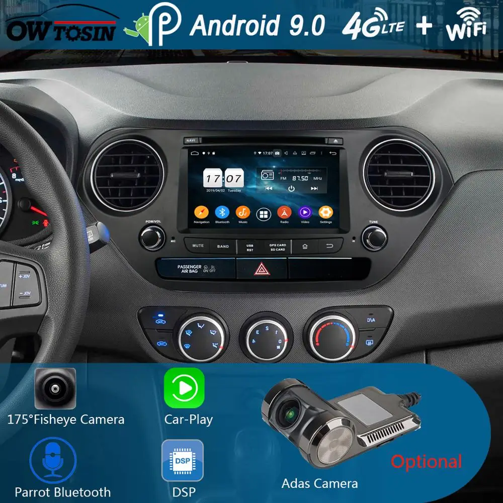 Clearance 7"IPS 1920*1080 8Core 4GB RAM+64GB ROM Android 9.0 Car DVD Player For Hyundai I10 2014 2015 2016 2017 DSP Radio GPS Parrot BT 0