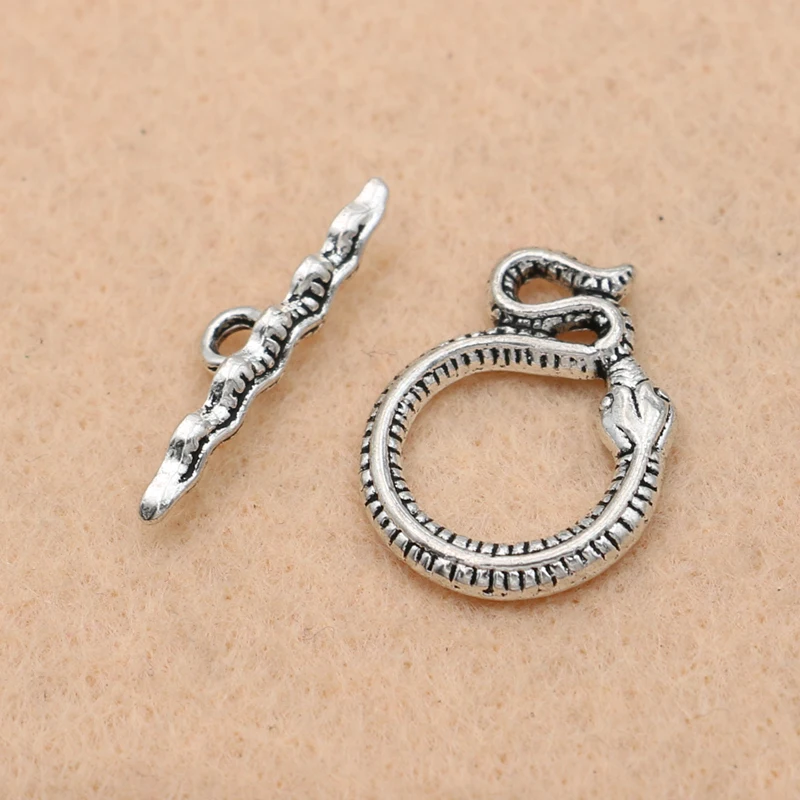 

KJjewel Antique Silver Plated Snake Charm Connector End Beads for Jewelry Making Chain Bracelet Craft DIY Accessories 10sets/lot