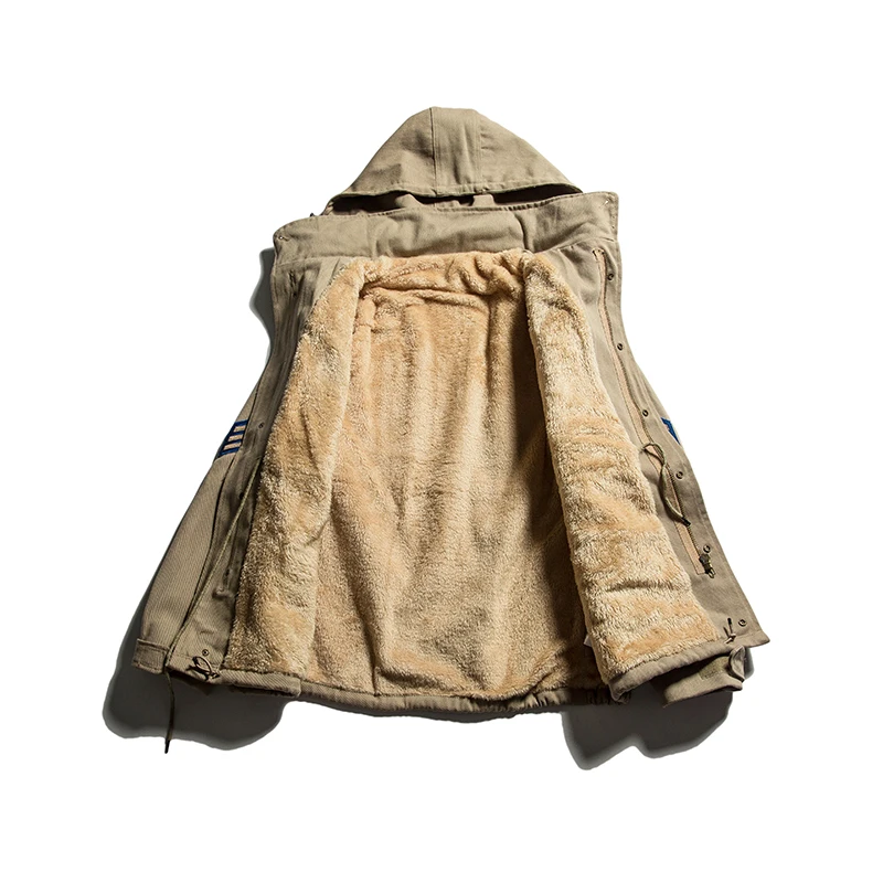 Discount TOTURN Military Casual Men Hooded Jacket Loose Fleece Coat Homme Cotton Pilot Army Jackets Khaki ArmyGreen USA Air Force Parka