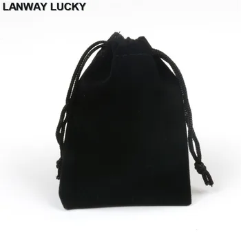

LANWAYLUCKY Wholesale 50pcs/lot 7X9cm Black Jewelry Velvet Pouches Packaging Wedding Christmas Party Febric Drawstring Gift Bags