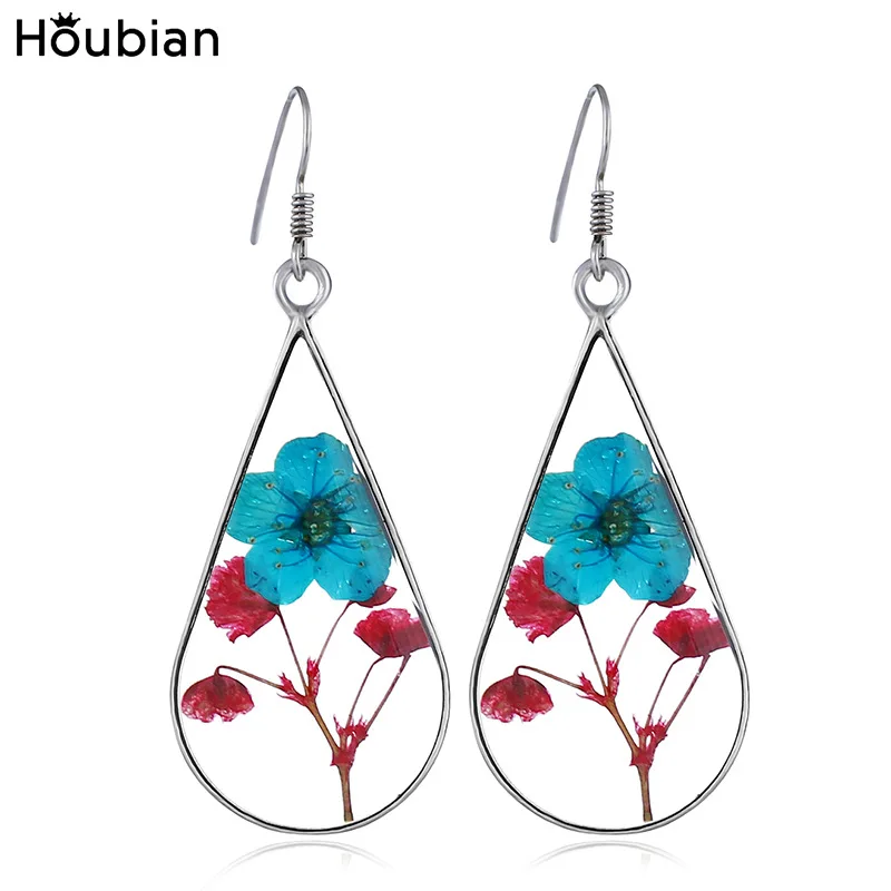 

Houbian New Drop-Shaped Resin Dry Flower Earrings Creative Natural Dried Flower Earrings for Girls Party