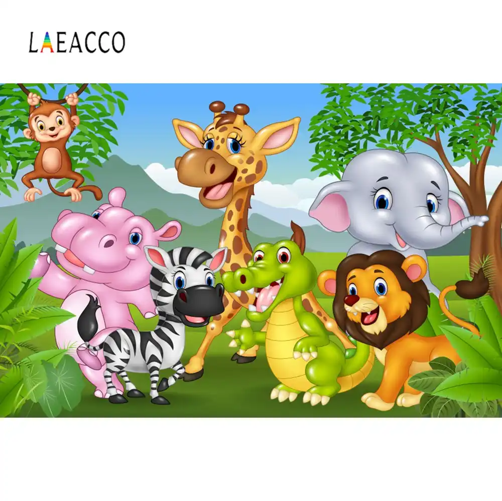 Jungle Safari Ulang Tahun Latar Belakang Bayi Kartun Pesta Hewan Hutan Rumput Bayi Potret Poster Photo Latar Belakang Foto Studio Background AliExpress