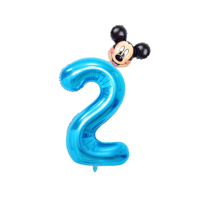2 шт./лот 40 дюймов розовый и голубой номер Фольга надувные шары Mickey воздушный шар "Минни" Рисунок От 1 до 5 лет детская футболка для мальчиков и девочек, День рождения деко - Цвет: Mickey-2