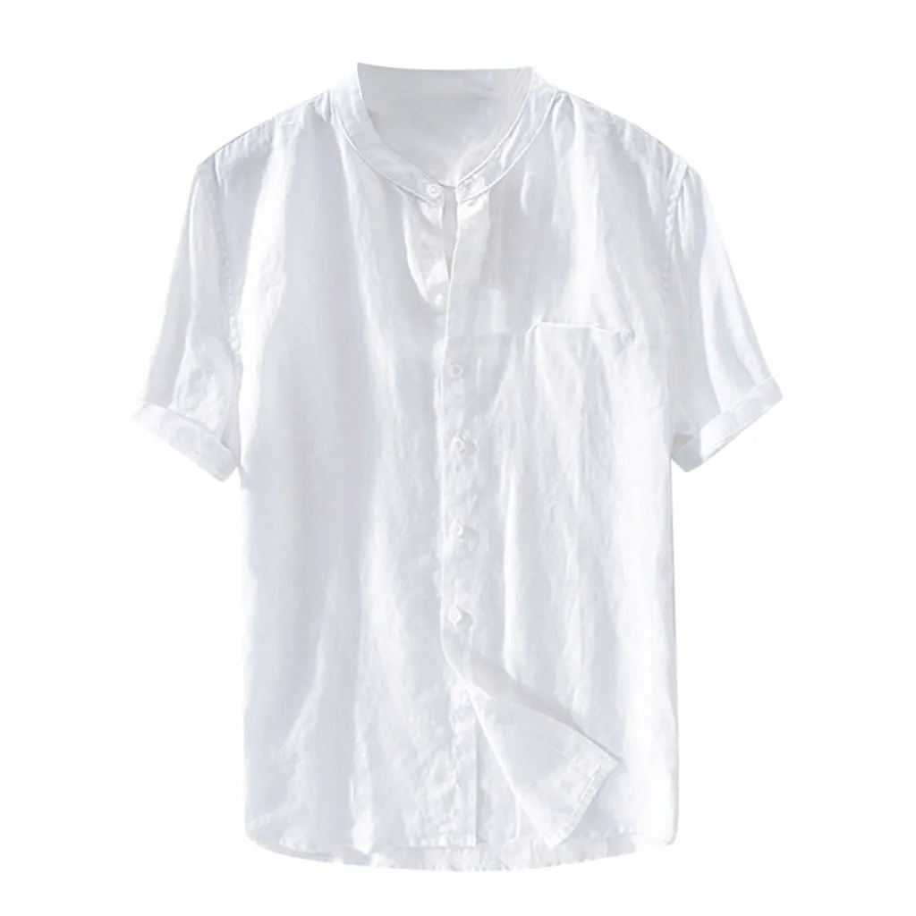 Повседневная мужская рубашка Camisa, рубашка с коротким рукавом, Мужская мешковатая хлопковая льняная однотонная Свободная блузка, топы, уличная одежда Camisa masculina