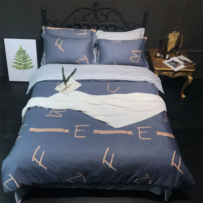 

Personalized Fashion Alphabet Pattern Sheet Pillowcase Quilt Cover Sets 3/4pc 100% Cotton Bedlinen Full Queen Size Bedding Set